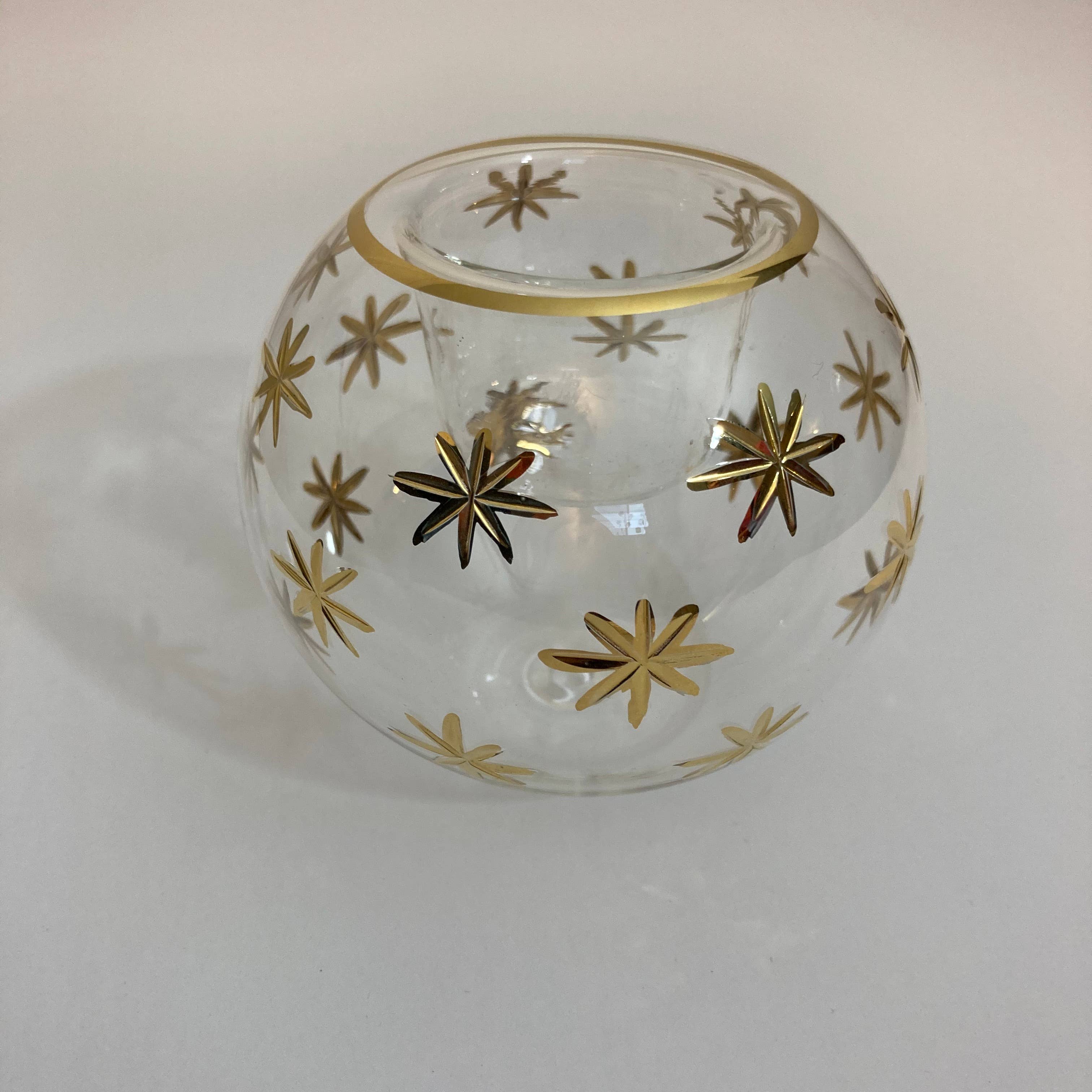 Blown Glass Candle Holder - Gold Stars