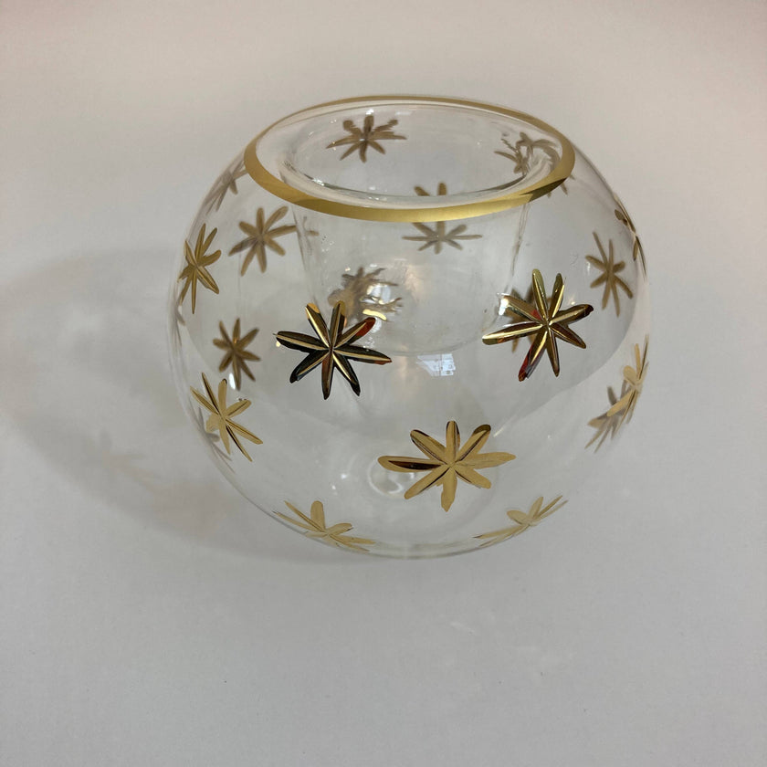 Blown Glass Candle Holder - Gold Stars