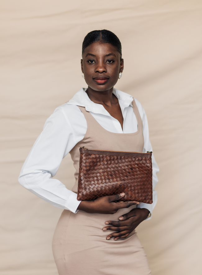 Woven Crossbody Clutch: Mahogany