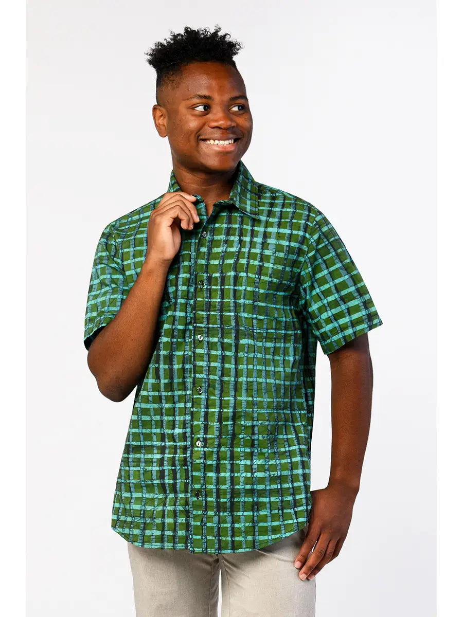 Slim Fit Shirt: Plaid - Olive-Organic