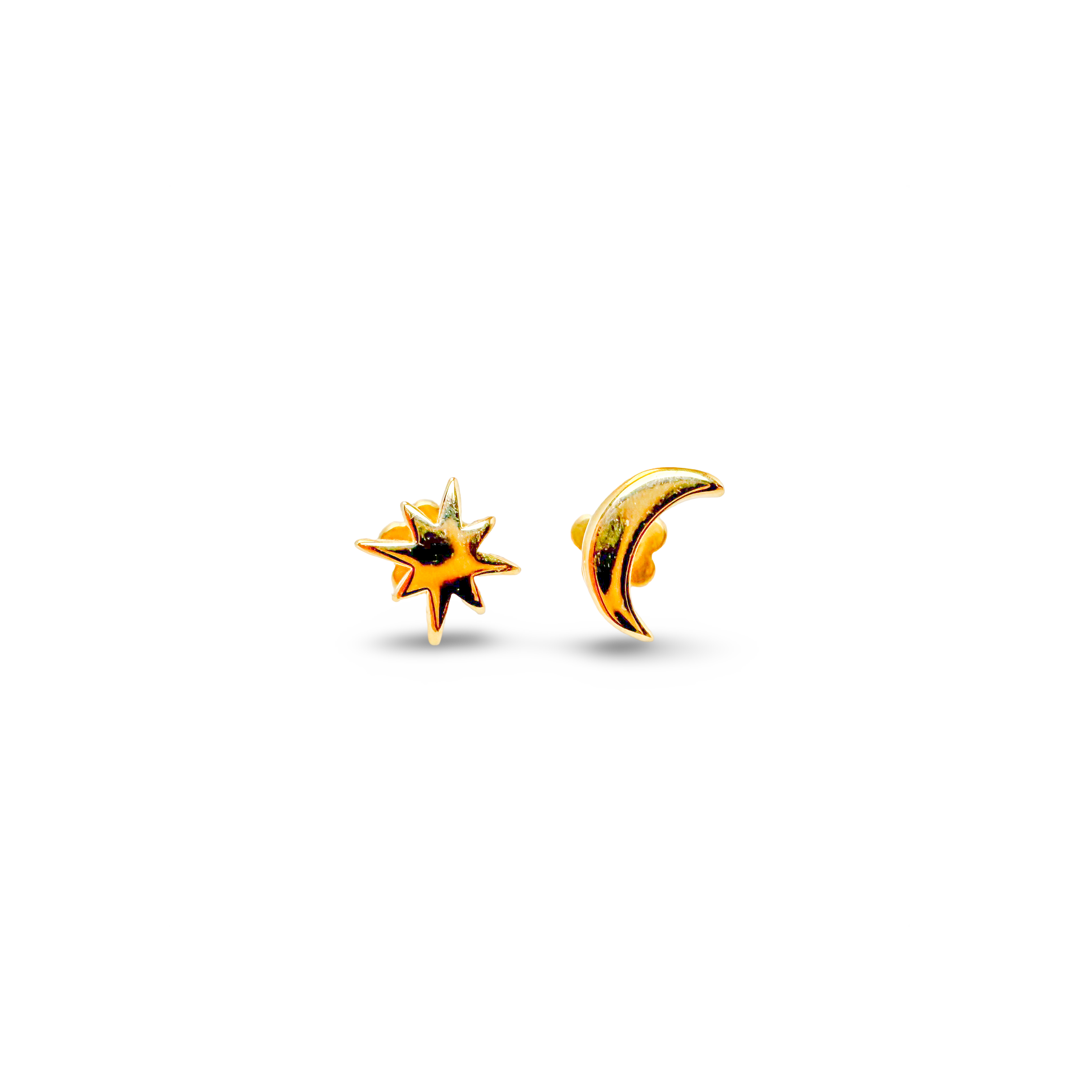 Moon and Star Tiny Stud Earrings