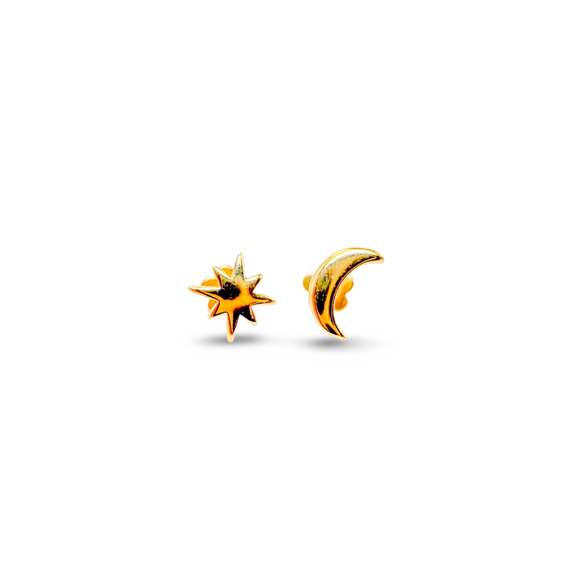 Moon and Star Tiny Stud Earrings