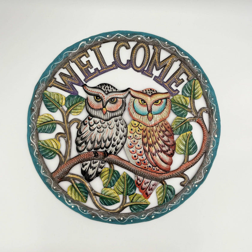 Metal Wall Decor Welcome Sign - Owls