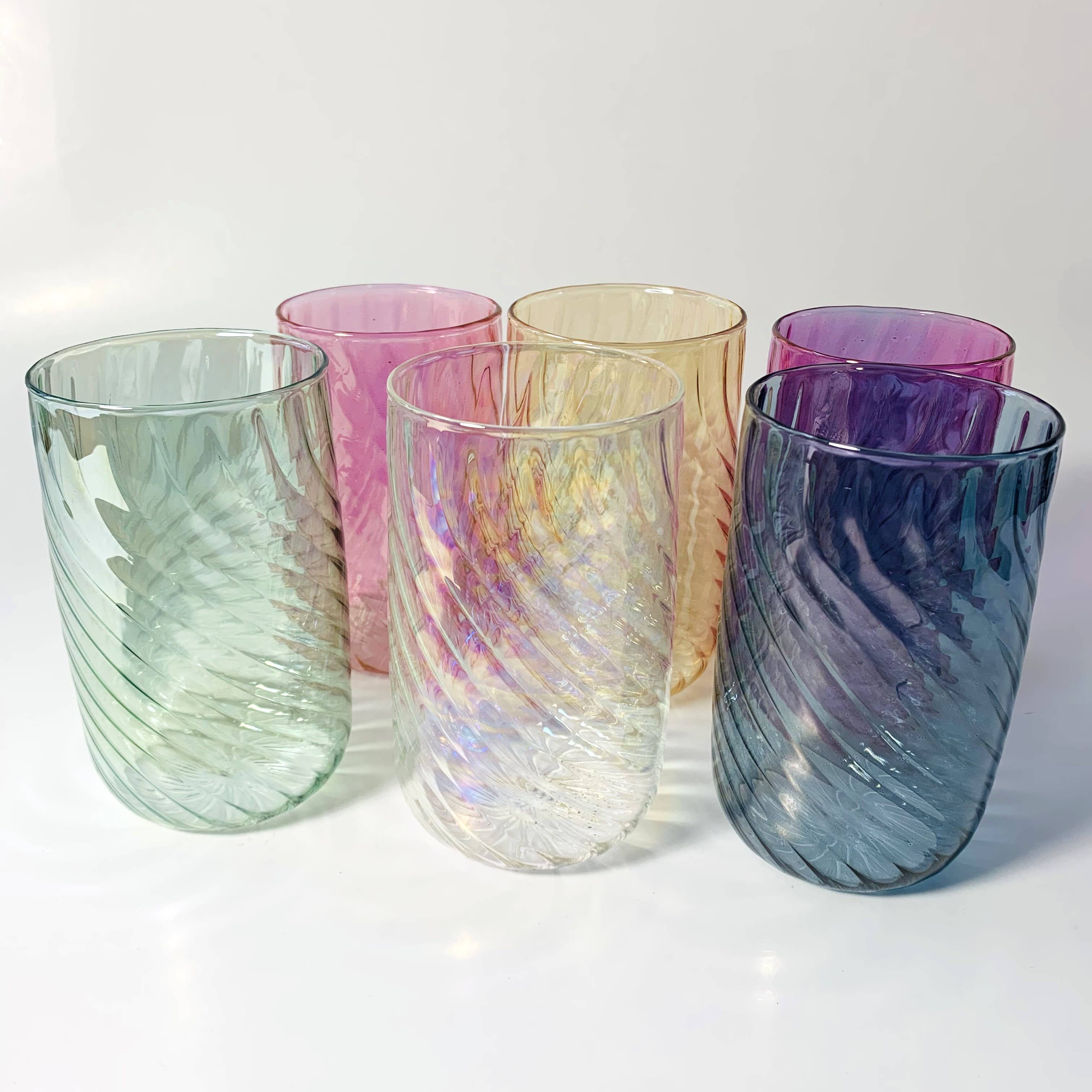 Blown Glass Stemless Glass: Iridescent Amber