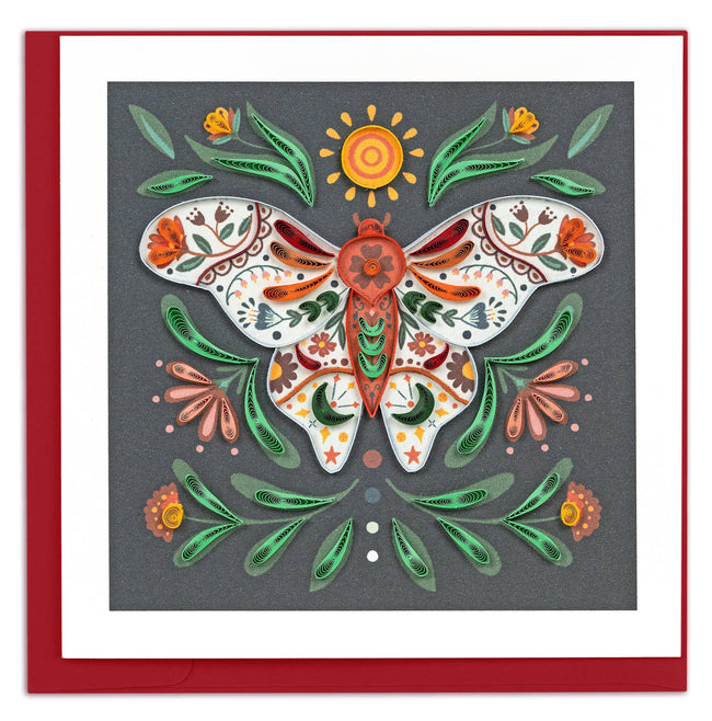 Decorative card with a colorful butterfly and floral design on a gray background