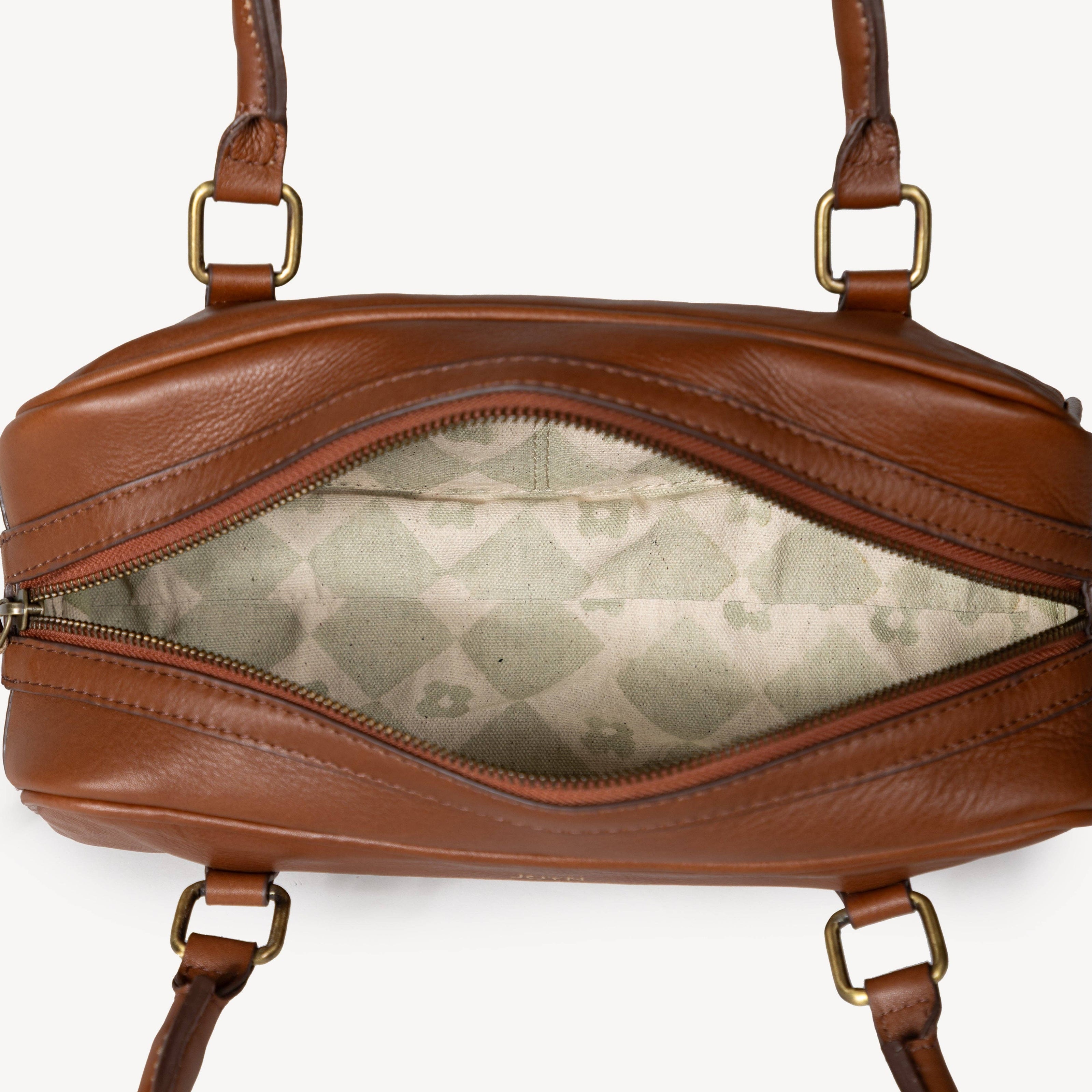 Pebbled Leather Bowler Bag - Vintage Brown