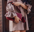 Apple Textile Clutch Bag: Burgundy