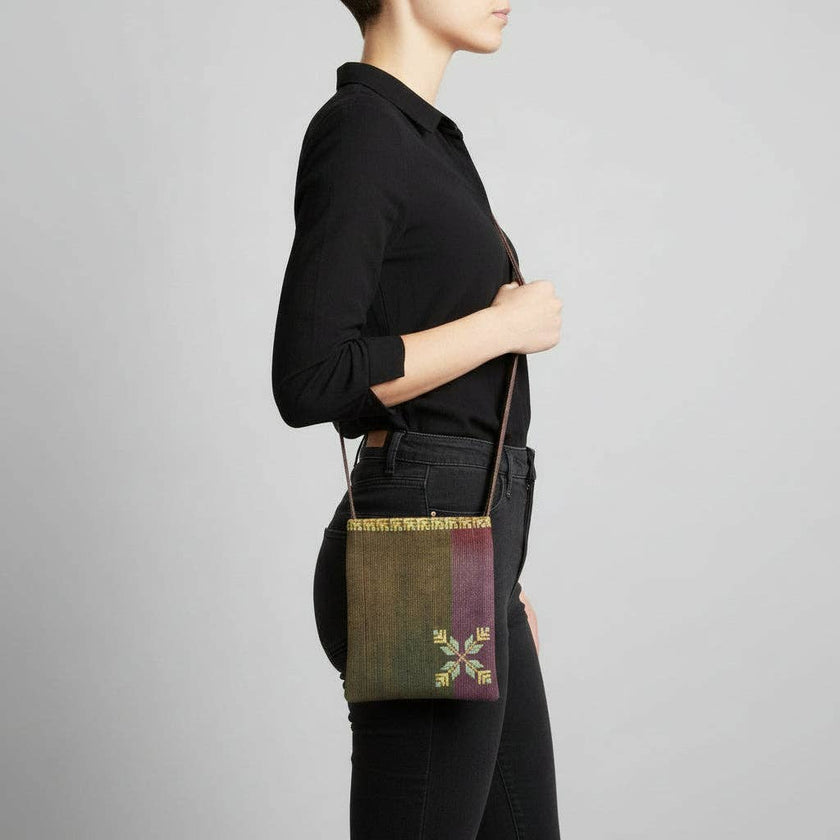 Edith Handcrafted Crossbody: Green & Mauve - Pistachio & Yellow Embroidery