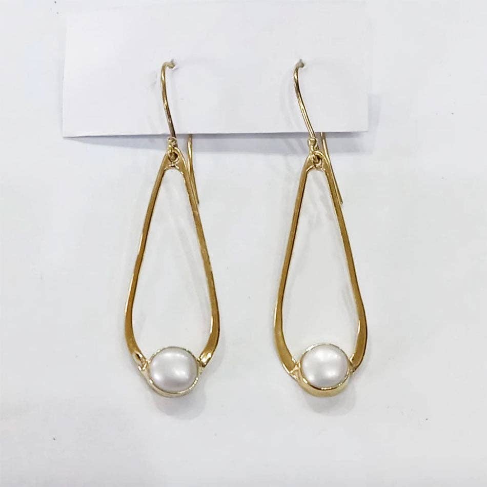 Timeless Teardrop Pearl Earrings - Brass