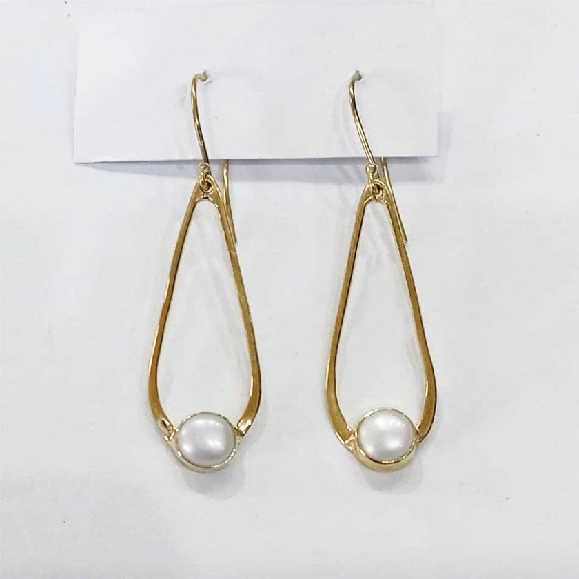 Timeless Teardrop Pearl Earrings - Brass