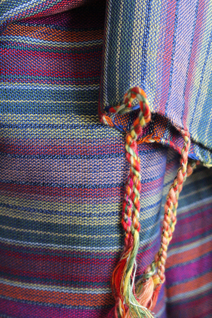 Striped Handwoven Scarf - Mauve & Green