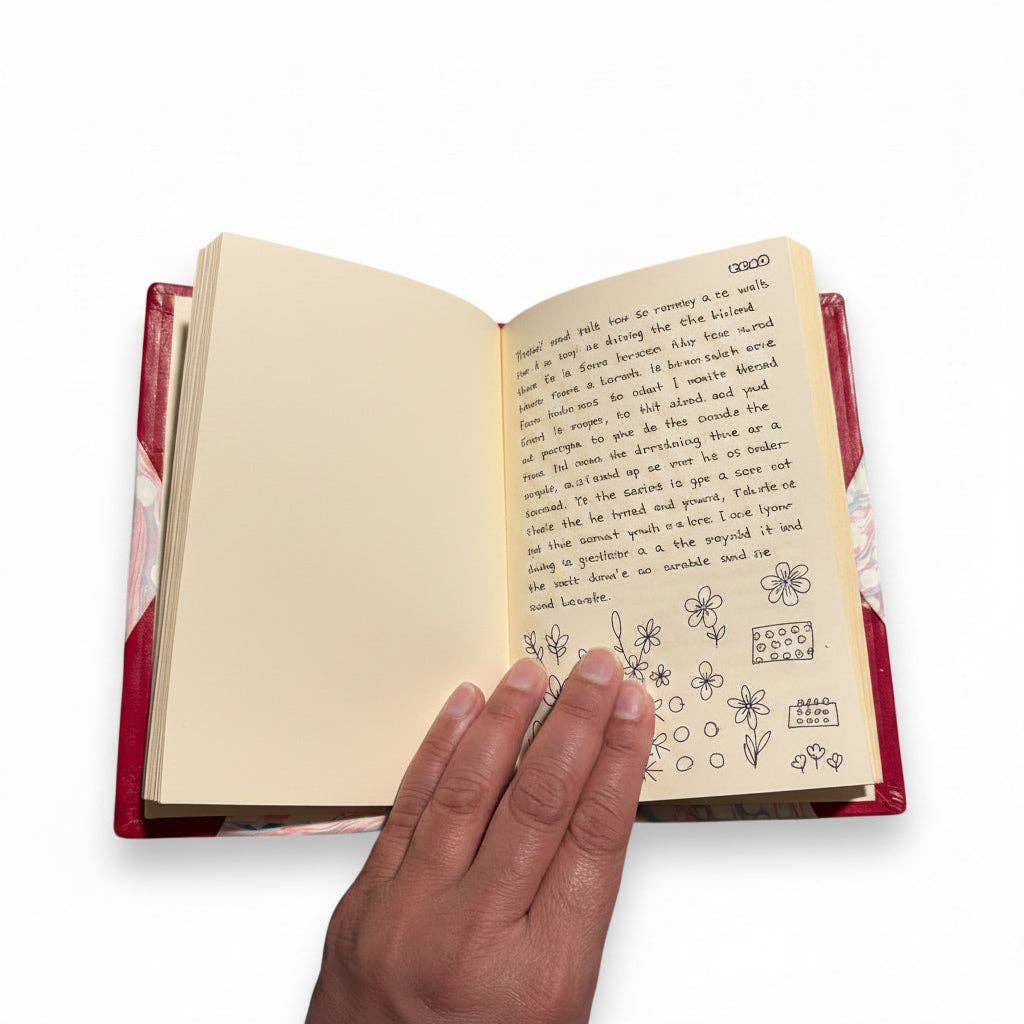 Handcrafted Marbled Paper Journal - Red