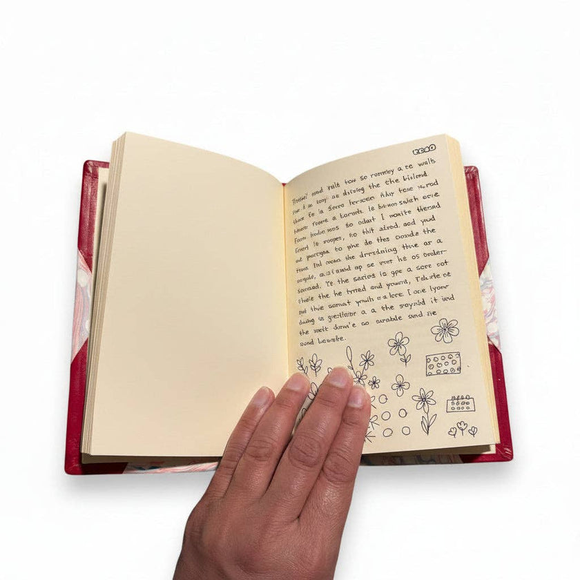 Handcrafted Marbled Paper Journal - Red