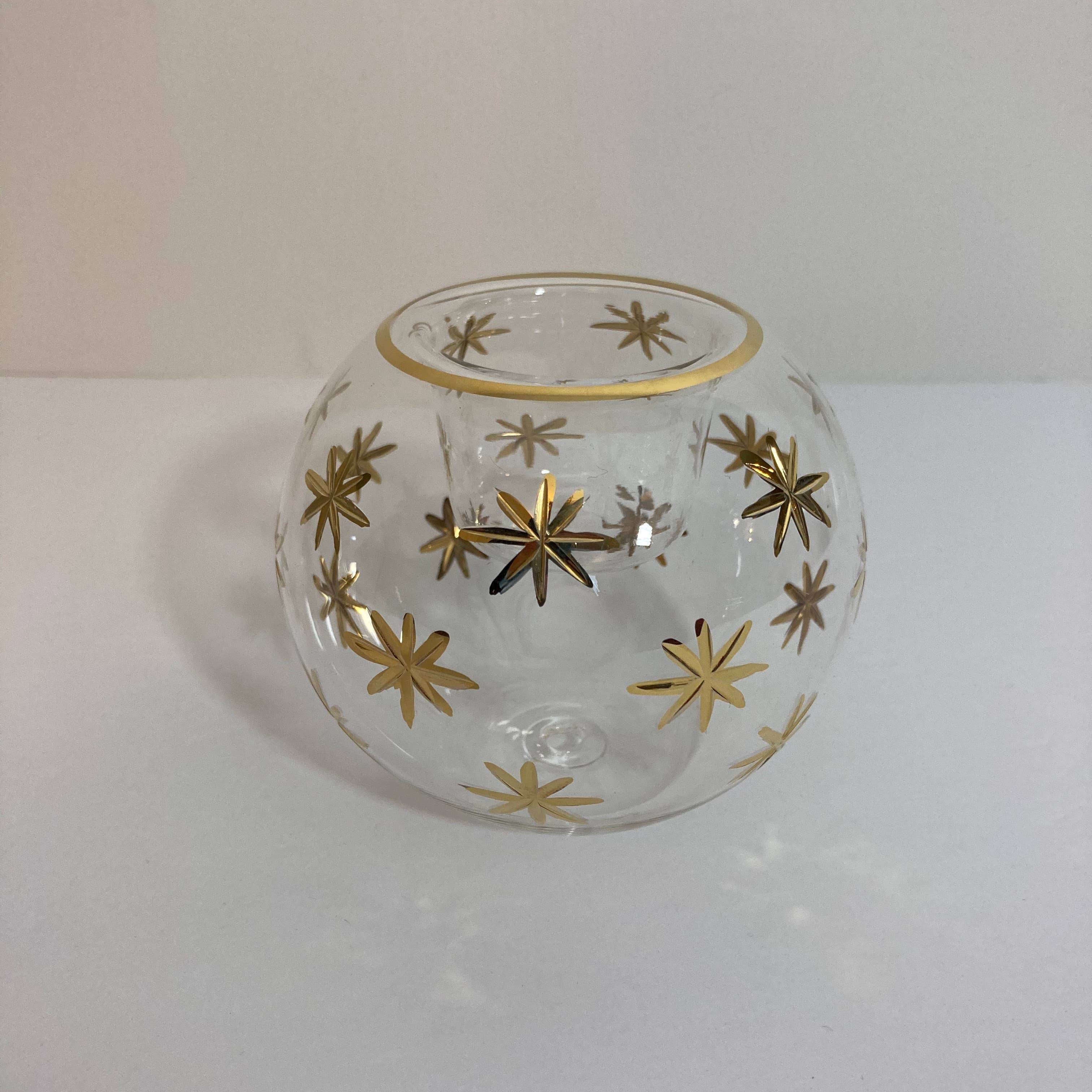 Blown Glass Candle Holder - Gold Stars
