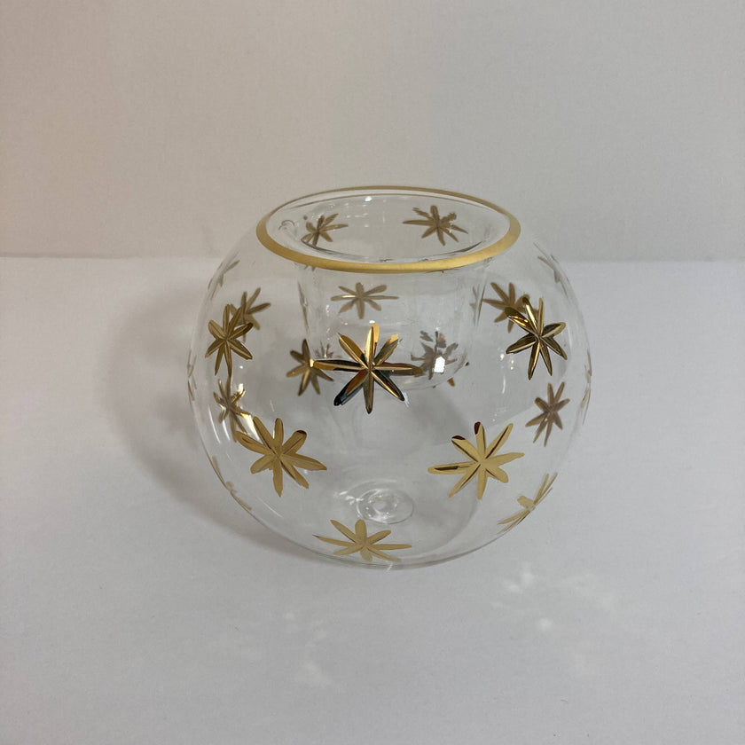 Blown Glass Candle Holder - Gold Stars