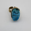Handmade Brass Ring - Faience Scarab: Blue