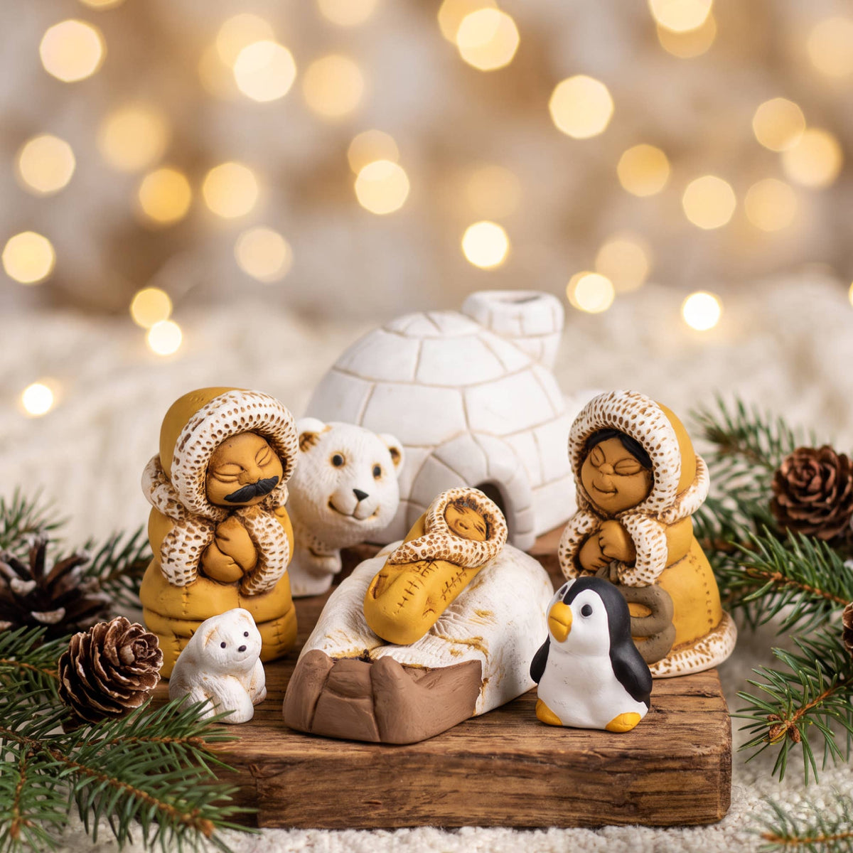 Ceramic Nativity Polar Set of 8 : North Pole Christmas