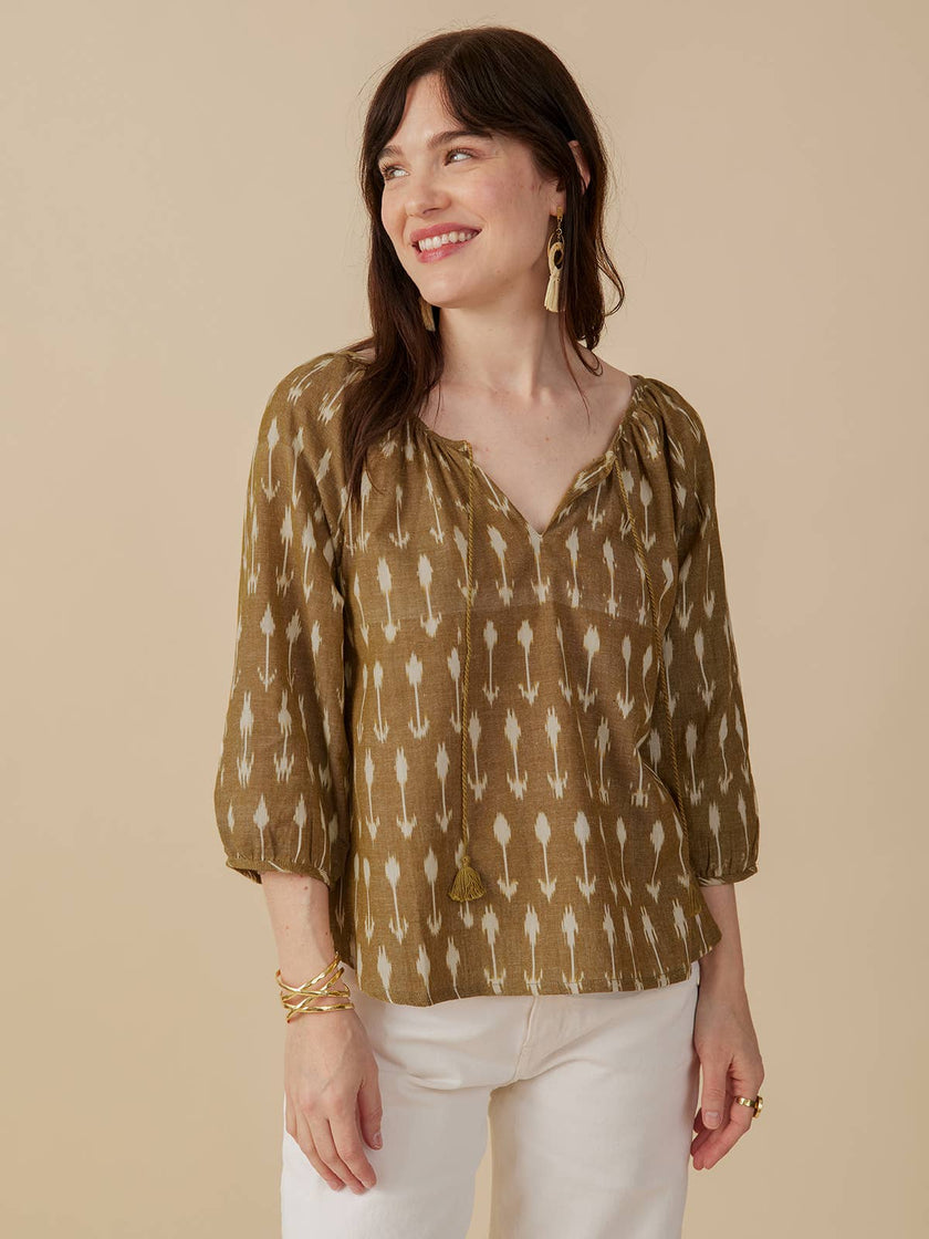 Tulum Tassel Top Olive Ikat: Olive Ikat / L