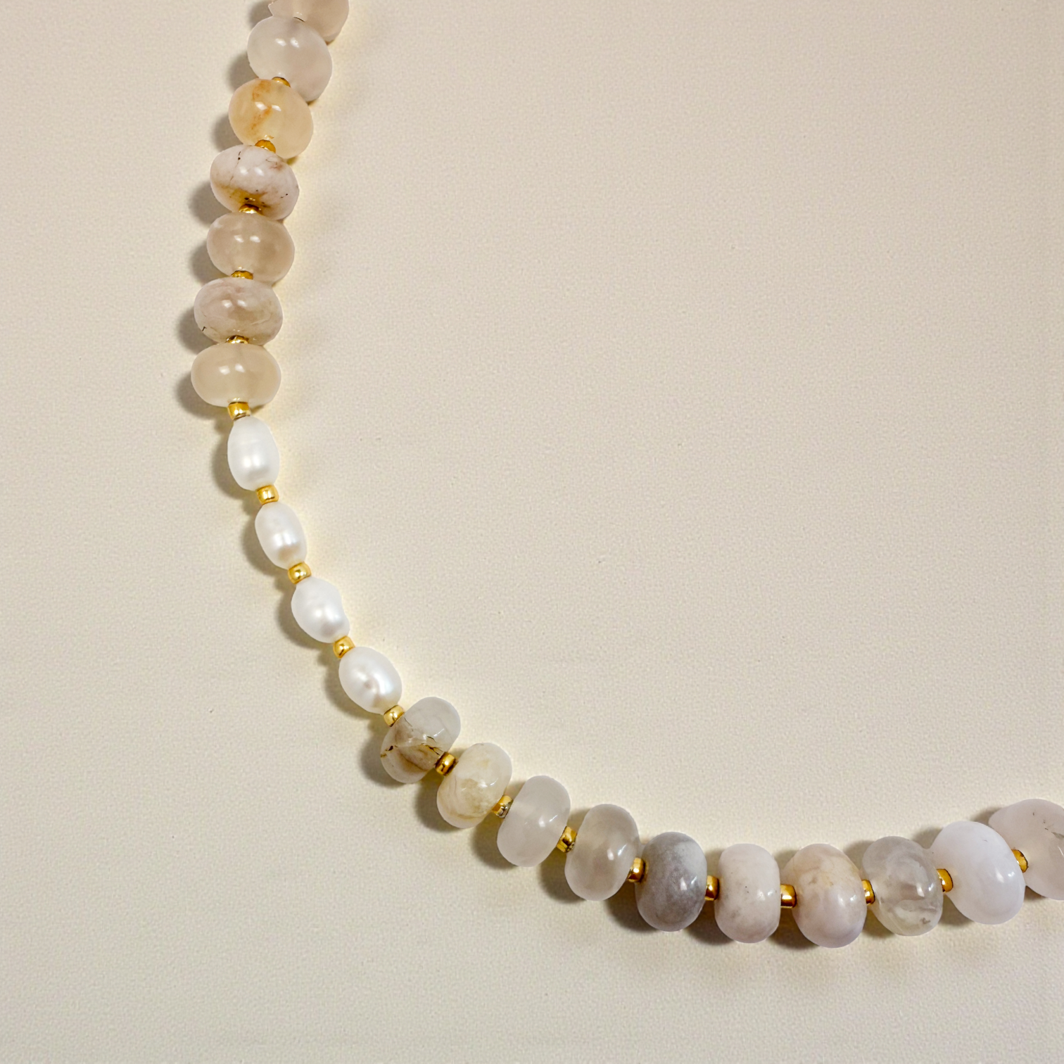 Mist Freshwater Pearl & Bold Gemstone Beaded Necklace