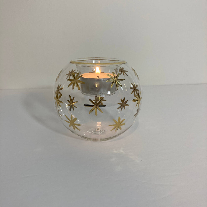 Blown Glass Candle Holder - Gold Stars