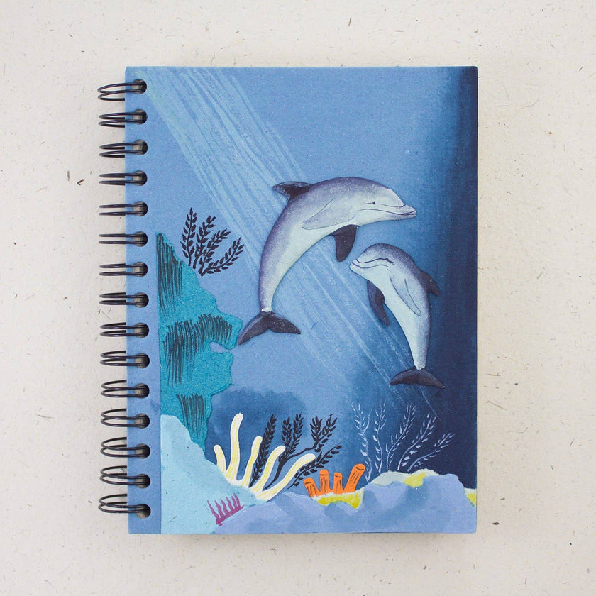 Large Notebook: Dolphins Pale Blue
