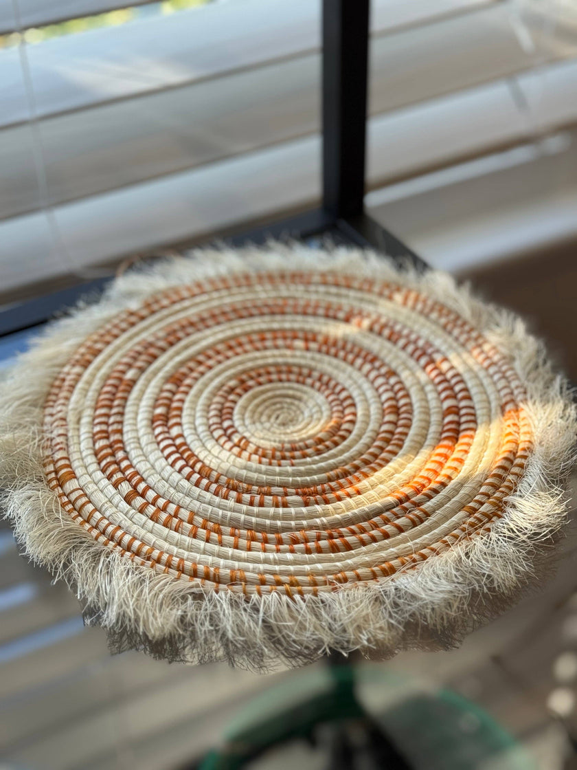 Orange Fringe Woven Trivet Flat Basket - Natural