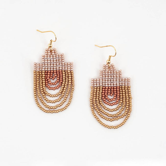 Mayan Pyramid Beaded Earrings: Lemon cream