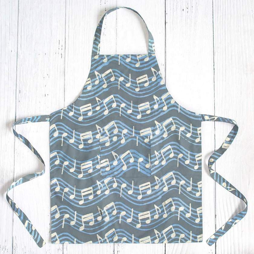 Apron Reversible: Music Notes - Charcoal-Organic
