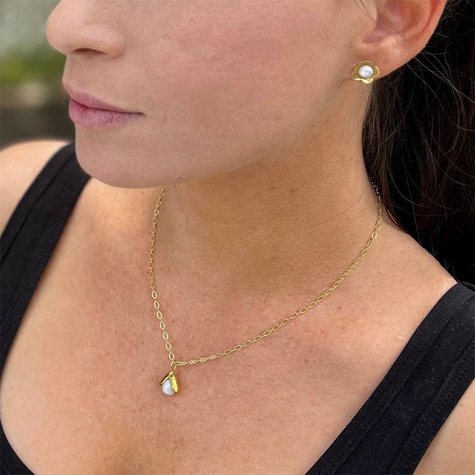 Acorn Pearl Necklace - Brass