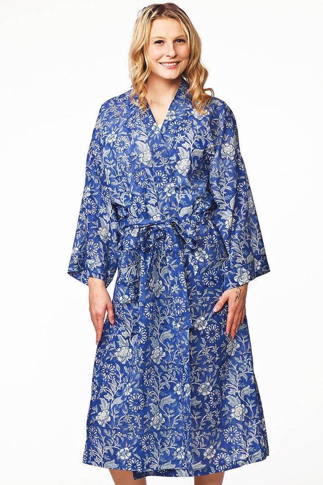 Lalita Block Print Kimono Robes: Indigo