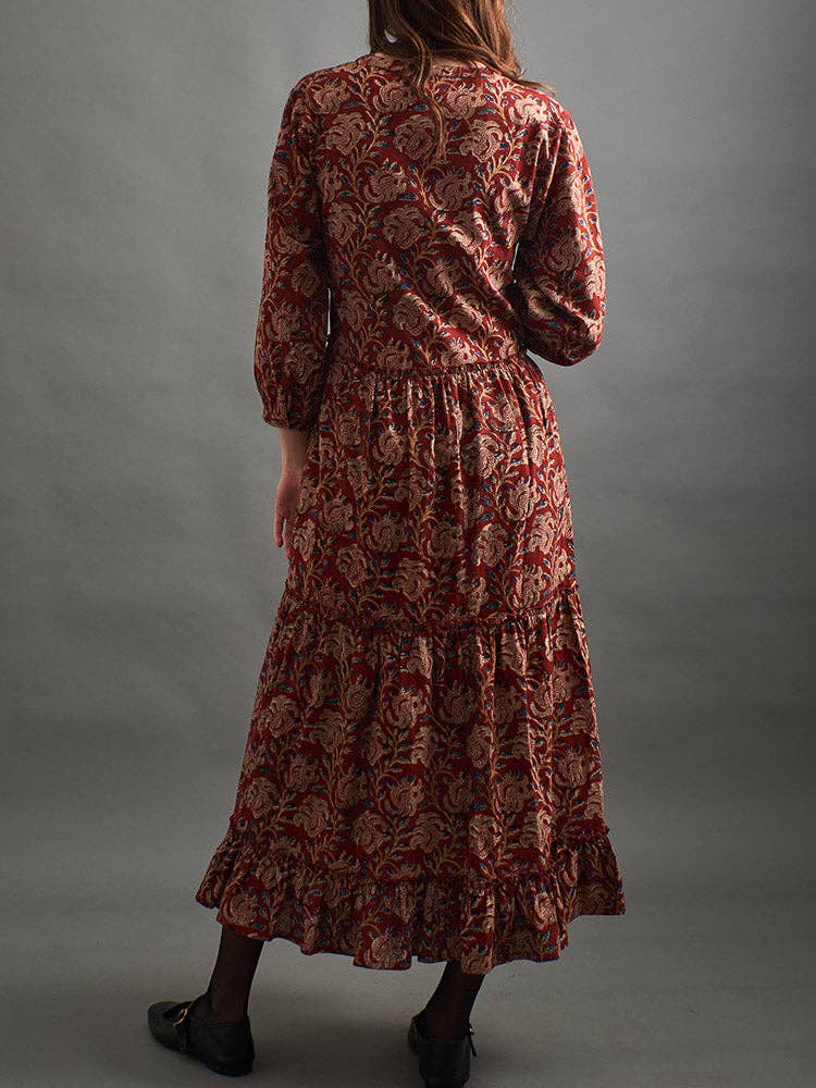 Britta Long Sleeve Tiered Dress Red Floral: Red Floral / L