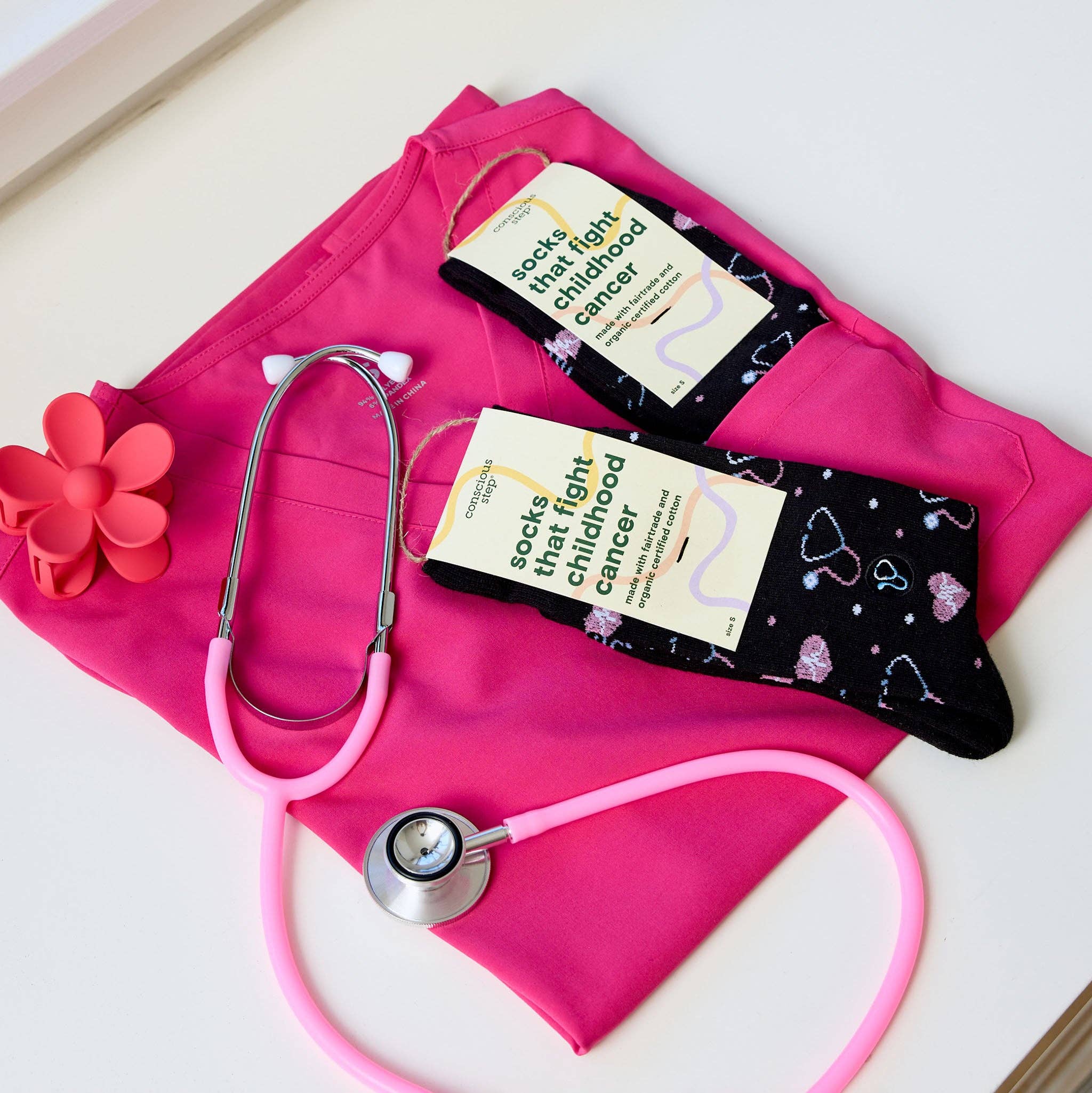 Socks that Fight Childhood Cancer: Black Stethoscopes