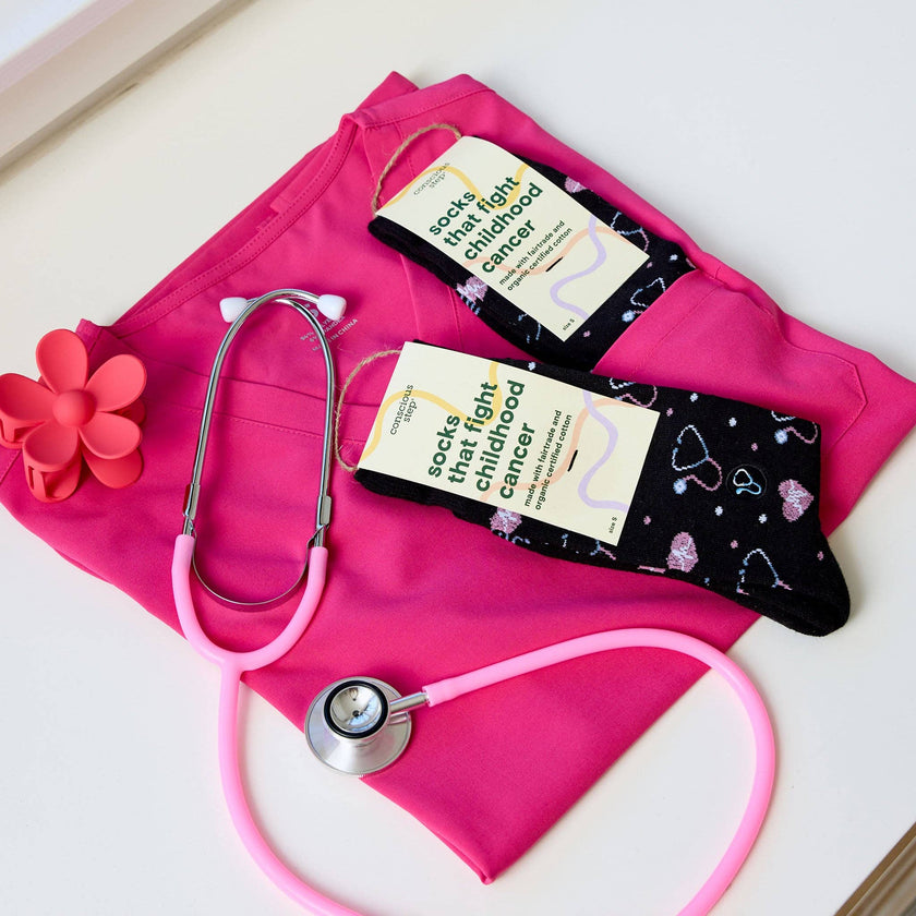 Socks that Fight Childhood Cancer: Black Stethoscopes