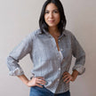 Pali Top- Stripes Navy in Double Cotton Gauze
