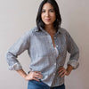 Pali Top- Stripes Navy in Double Cotton Gauze