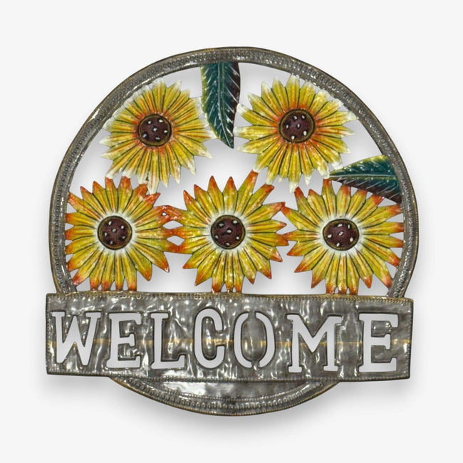 Metal Wall Decor Welcome Sign with Yellow Sunflowers