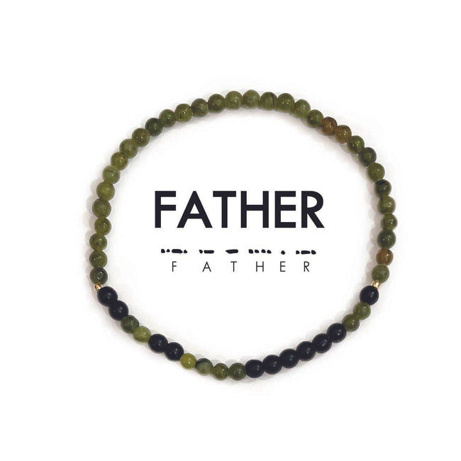 Morse Code Bracelet Men's Extended Size | FATHER: Green Serpentine & Matte Onyx