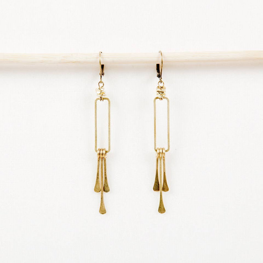 Rectangle Dangle Fringe Earrings
