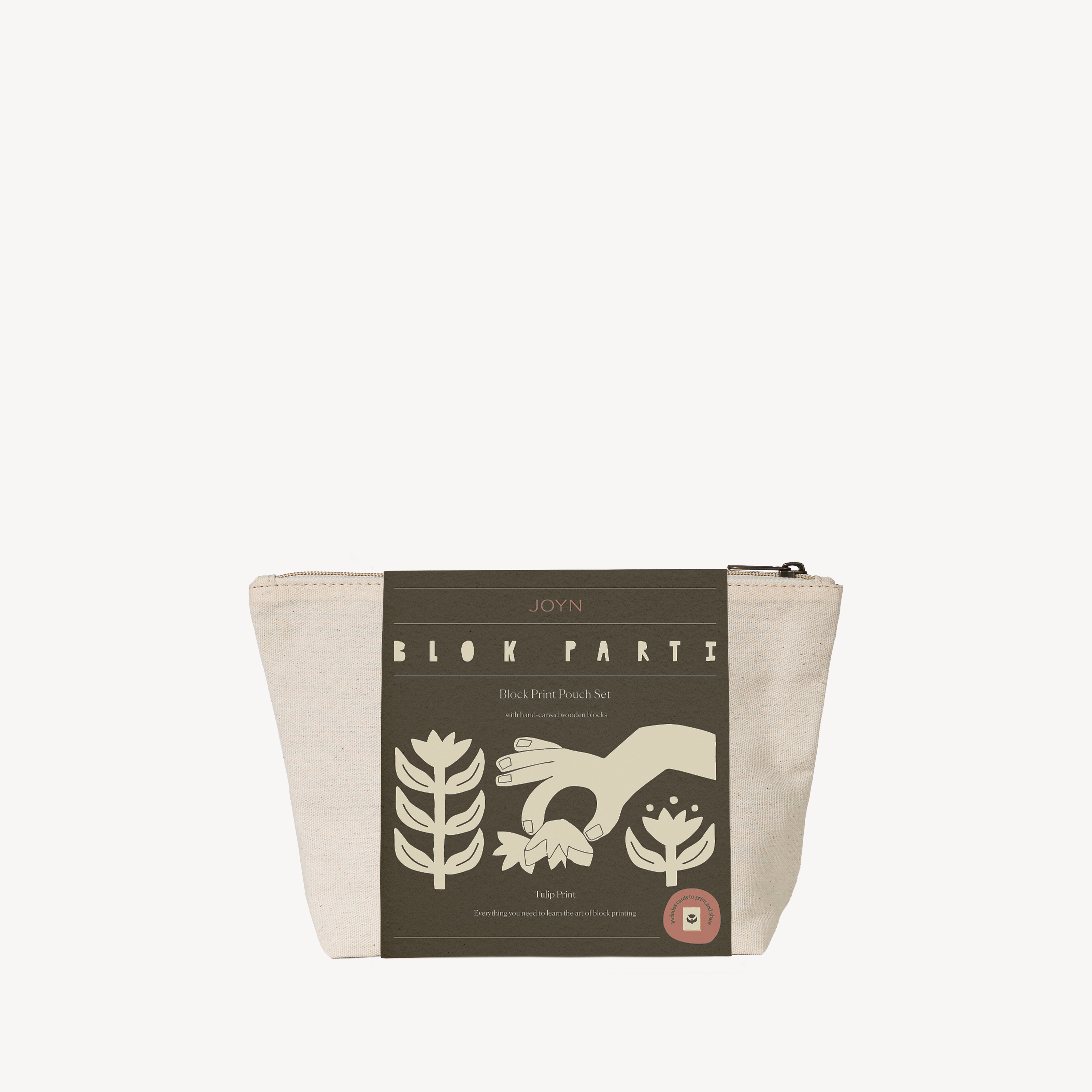 Block Printing Pouch Kit - Tulip Print | Hand-Carved Wood Blocks + Canvas Zip Pouch