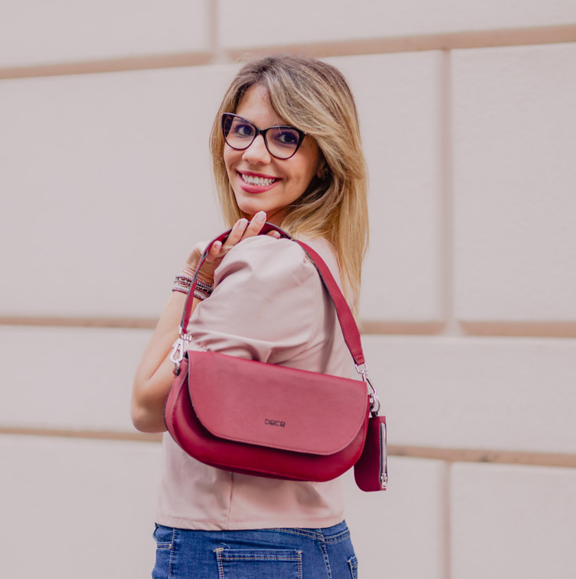 Apple Textile Clutch Bag: Burgundy