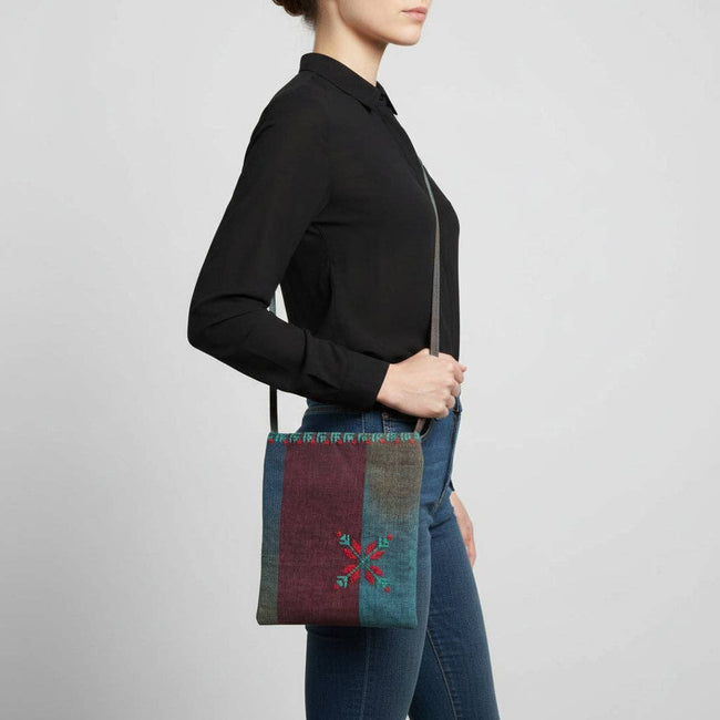Edith Handcrafted Crossbody: Burgundy & Blue - Red & Green Embroidery