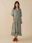 Britta Long Sleeve Tiered Dress Aegean Teal Mix: Aegean Teal Mix / L