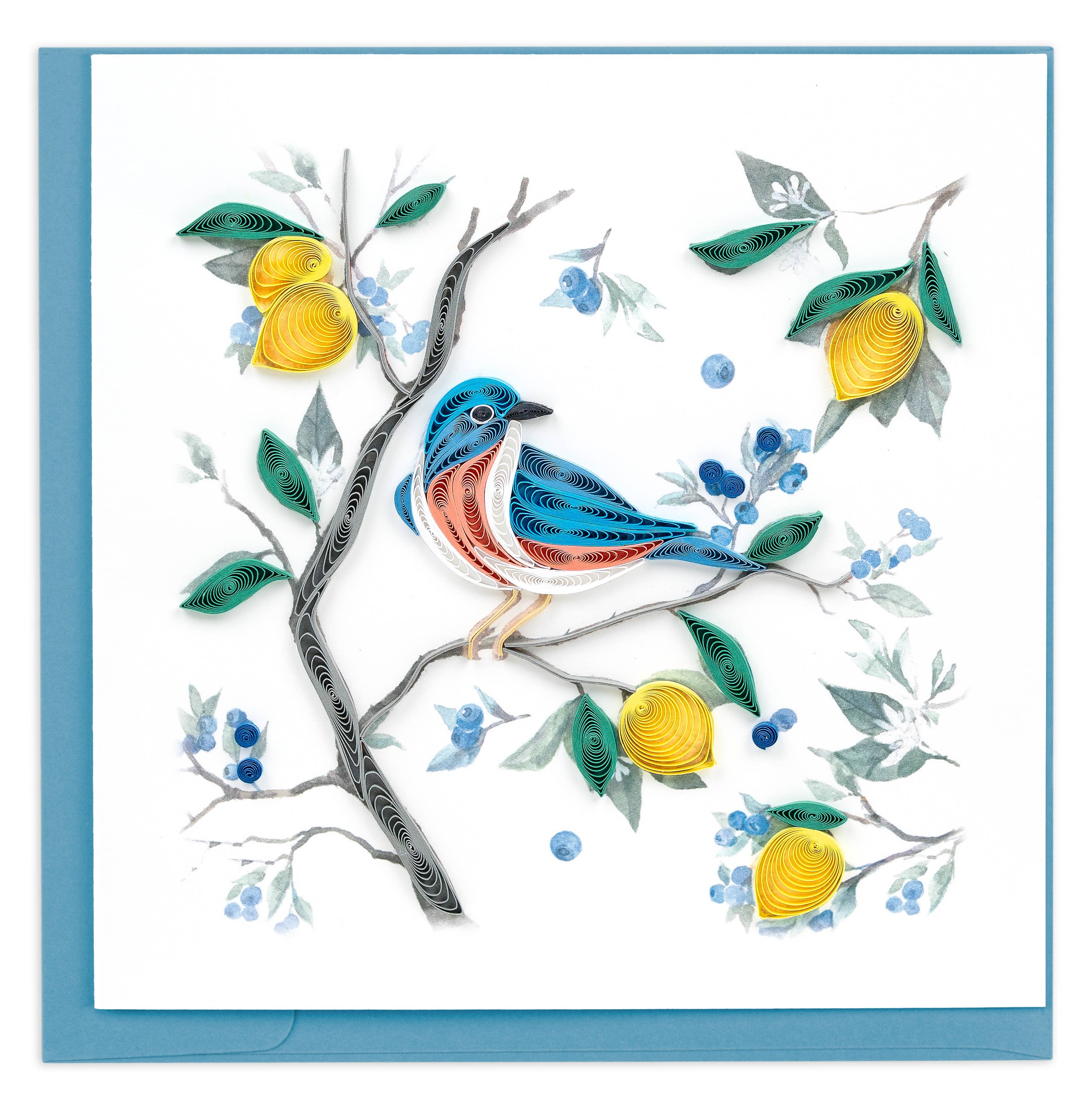Bluebird with Lemons & Blueberries Greeting Card