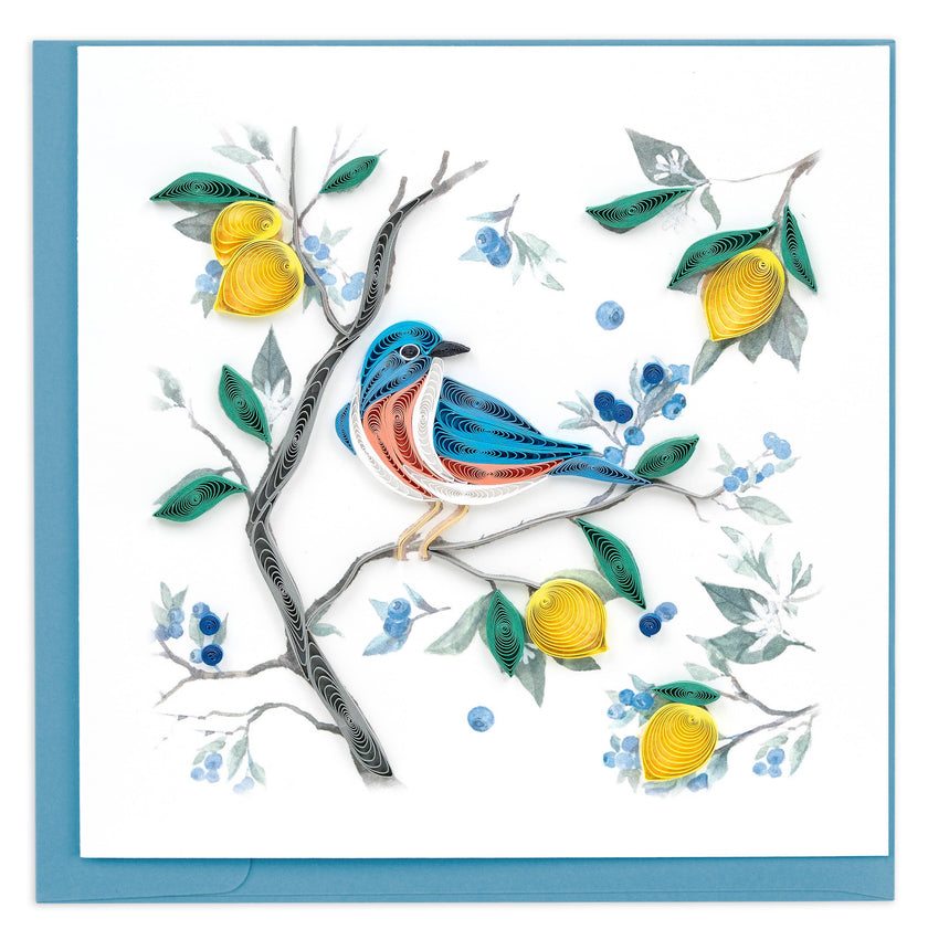 Bluebird with Lemons & Blueberries Greeting Card